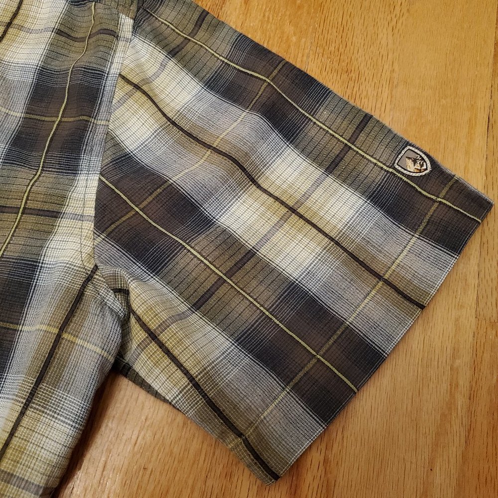 Vintage Kuhl Shirt Mens Large Earth Tone Plaid Short Sleeve Button Up Normcore - Picture 6 of 13